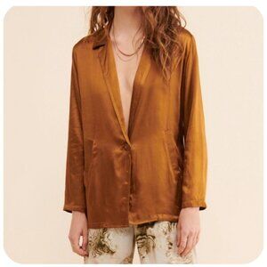 Nation Ltd Revolve Jesse Blazer in Brown Luxe Hammered Satin Women's Size Small